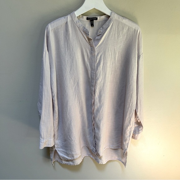 Eileen Fisher ~Pale Lavender Organic Linen Long Sleeve Button Front Tunic-Small - Picture 1 of 11